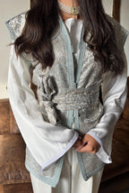Brocade short-sleeve jacket + satin top - haute couture