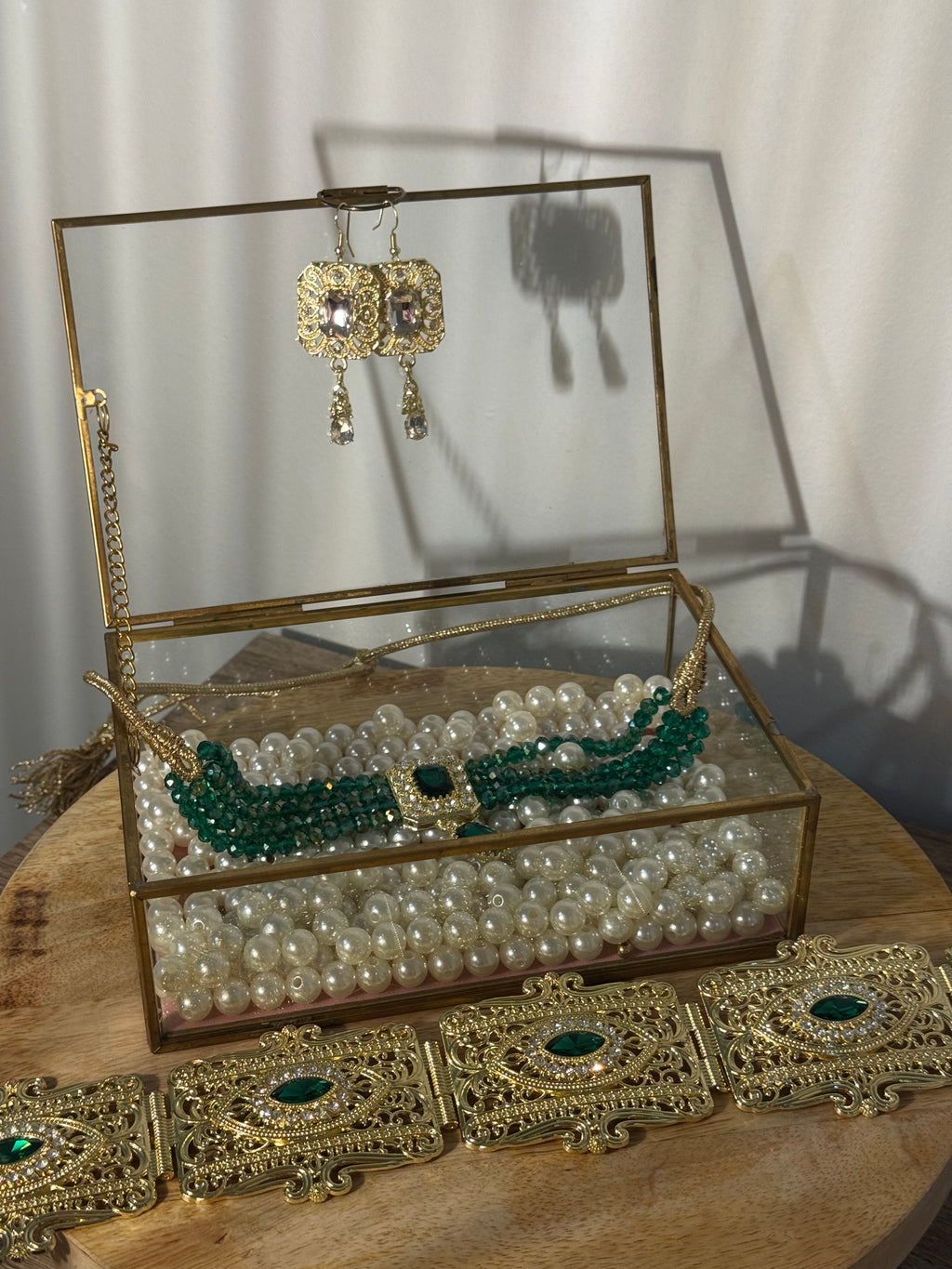 Caftan jewelry set - belt + earrings + choker necklace -