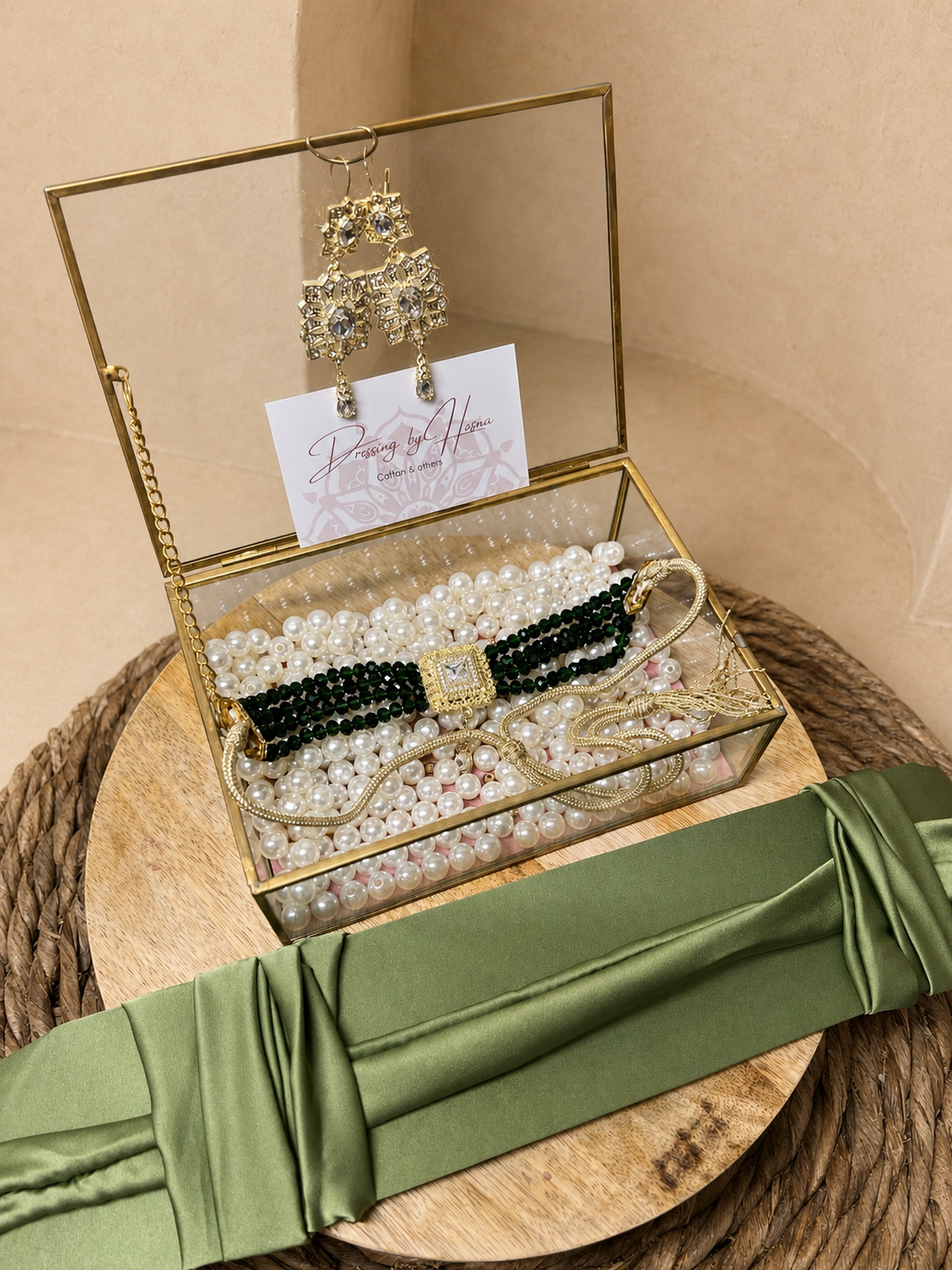 Caftan jewelry set - belt + earrings + choker necklace -