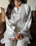 Brocade short-sleeve jacket + satin top - haute couture