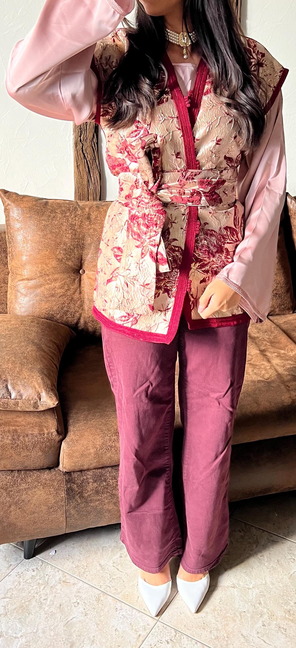 Veste brocard manche courte + top en satin - haute couture