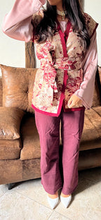 Brocade short-sleeve jacket + satin top - haute couture