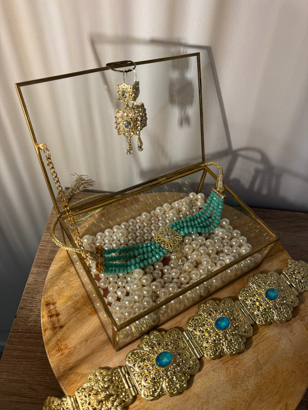 Caftan jewelry set - belt + earrings + choker necklace -