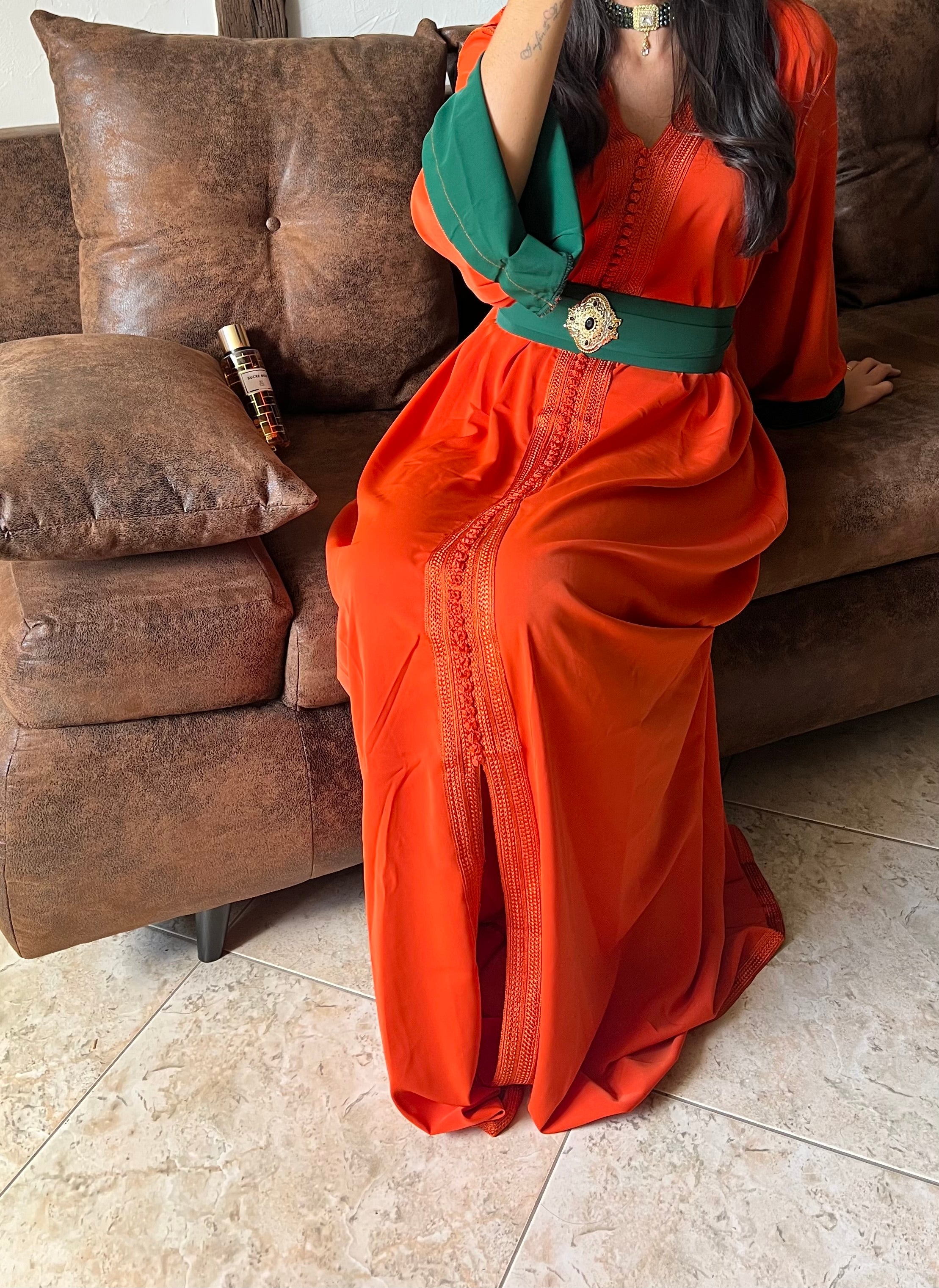 Caftan bicolore ceinture Défectueuse