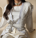 Brocade short-sleeve jacket + satin top - haute couture