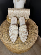 Slippers and clutch bag