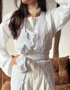 Brocade short-sleeve jacket + satin top - haute couture