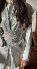 Brocade short-sleeve jacket + satin top - haute couture